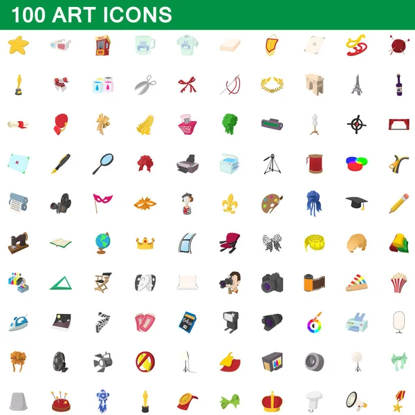 100 iconos de arte conjunto, estilo de dibujos animados — Vector de stock