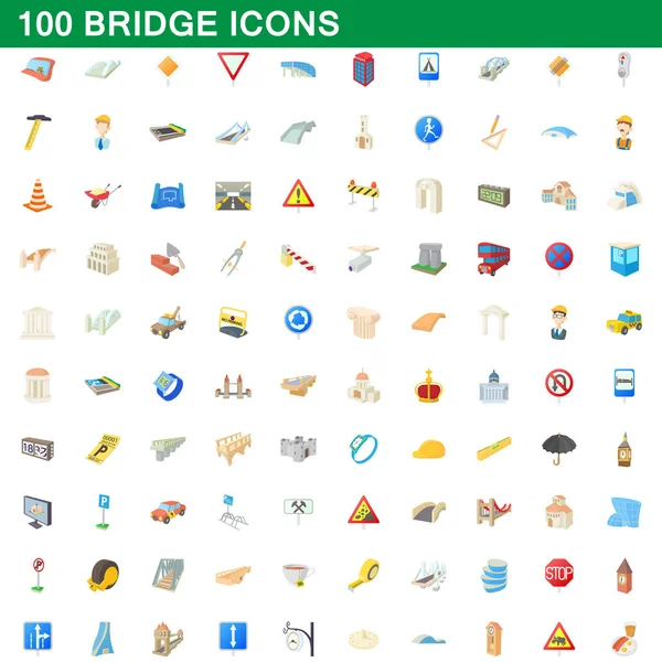 100 iconos de puente conjunto, estilo de dibujos animados — Vector de stock