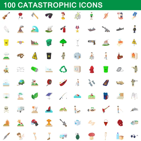 100 iconos catastróficos, estilo de dibujos animados — Vector de stock