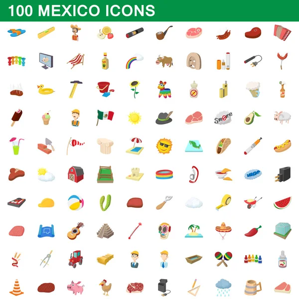 Conjunto de 100 iconos mexicanos, estilo de dibujos animados — Vector de stock