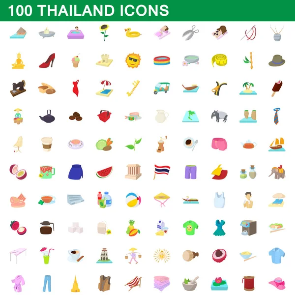 100 tailandia iconos conjunto, estilo de dibujos animados — Vector de stock