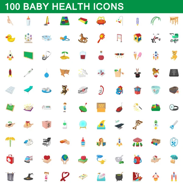 100 iconos de salud del bebé conjunto, estilo de dibujos animados — Vector de stock