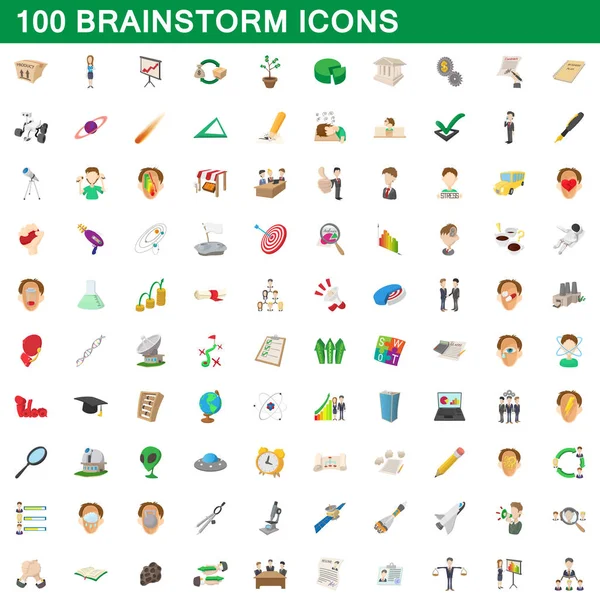 100 Brainstorming-Icons im Cartoon-Stil — Stockvektor