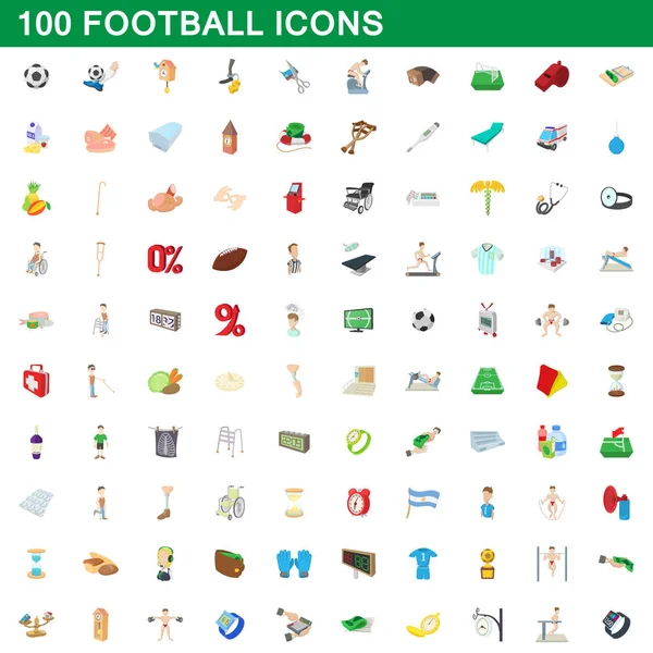 100 iconos de fútbol conjunto, estilo de dibujos animados — Vector de stock