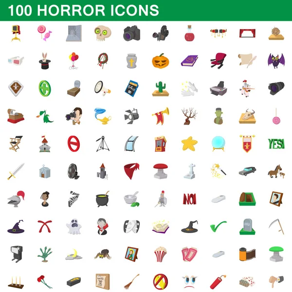 100 iconos de terror conjunto, estilo de dibujos animados — Vector de stock