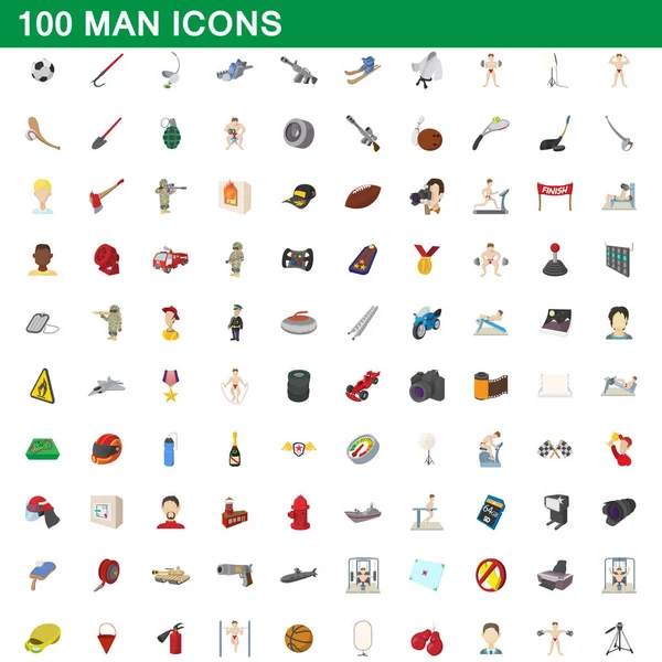 100 hombre iconos conjunto, estilo de dibujos animados — Vector de stock