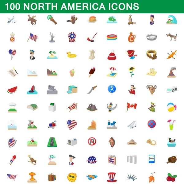 100 iconos de América del Norte conjunto, estilo de dibujos animados — Vector de stock