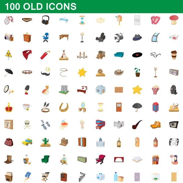 100 iconos antiguos, estilo de dibujos animados — Vector de stock