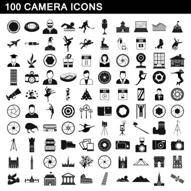 100 camera icons set, simple style clipart