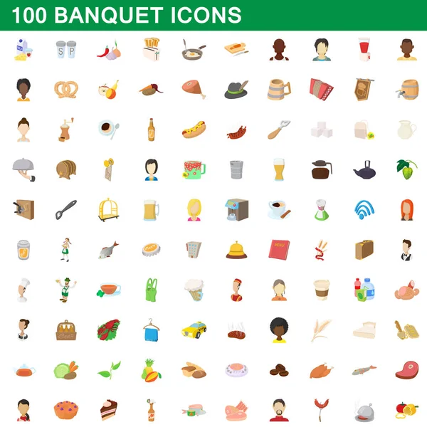 100 iconos de banquete conjunto, estilo de dibujos animados — Vector de stock