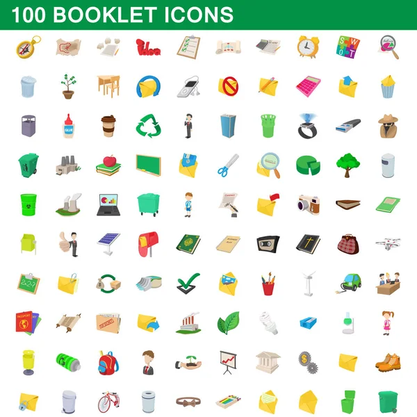 100 conjunto de iconos de folleto, estilo de dibujos animados — Vector de stock