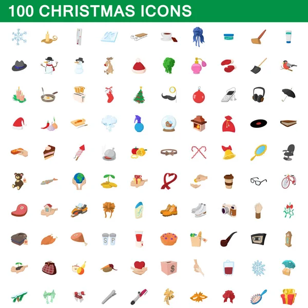 100 χριστουγεννιάτικα εικονίδια που, στυλ κινουμένων σχεδίων — Διανυσματικό Αρχείο