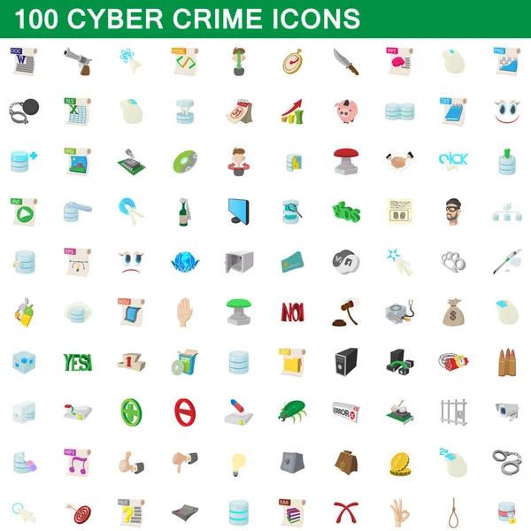 100 iconos del crimen cibernético conjunto, estilo de dibujos animados — Vector de stock