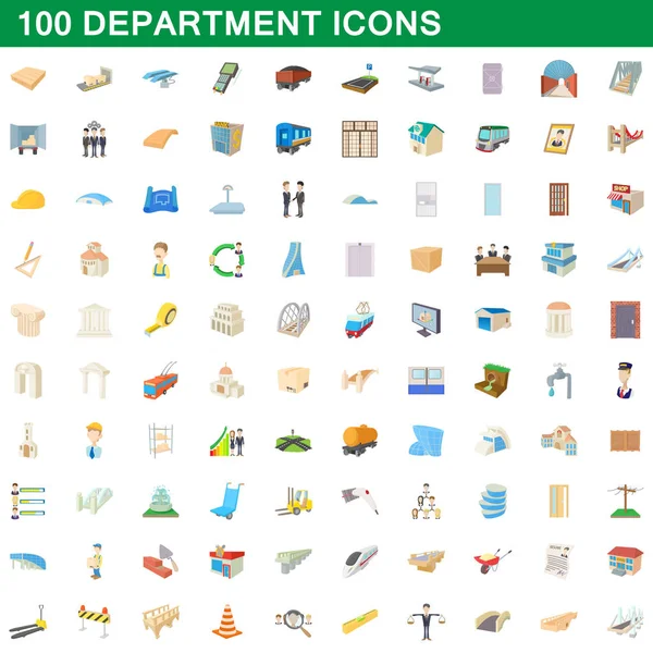 100 iconos de departamento conjunto, estilo de dibujos animados — Vector de stock