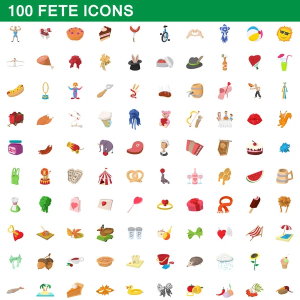 100 conjunto de iconos de fiesta, estilo de dibujos animados — Vector de stock