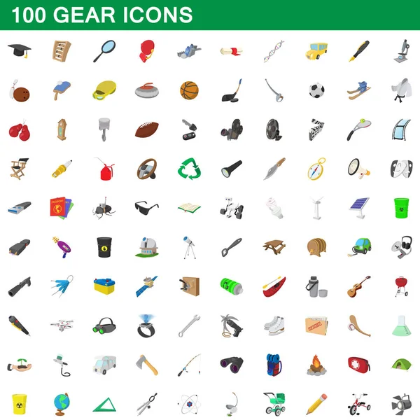 100 iconos de engranaje conjunto, estilo de dibujos animados — Vector de stock