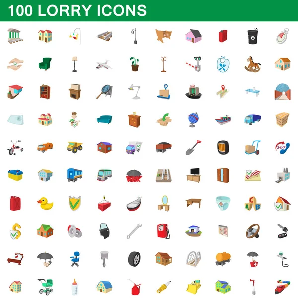 100 conjunto de iconos de camiones, estilo de dibujos animados — Vector de stock