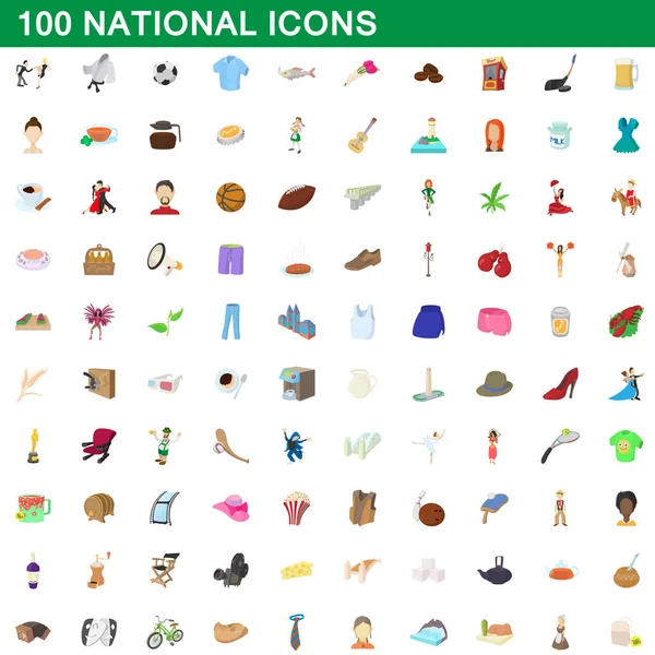 100 conjunto de iconos nacionales, estilo de dibujos animados — Vector de stock