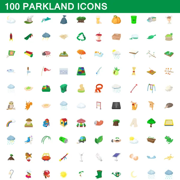 100 iconos del parque conjunto, estilo de dibujos animados — Vector de stock