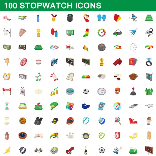 100 iconos de cronómetro conjunto, estilo de dibujos animados — Vector de stock