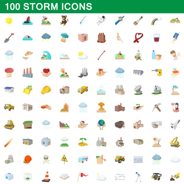 100 iconos de tormenta conjunto, estilo de dibujos animados — Vector de stock