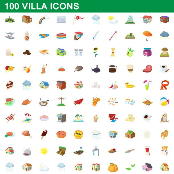 100 conjuntos de ícones villa, estilo cartoon —  Vetores de Stock