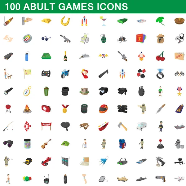 100 juegos para adultos iconos conjunto, estilo de dibujos animados — Vector de stock