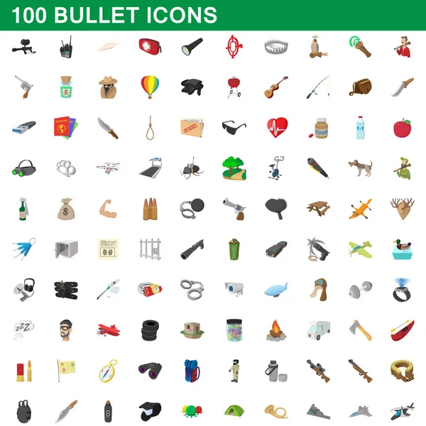 100 iconos de bala conjunto, estilo de dibujos animados — Vector de stock
