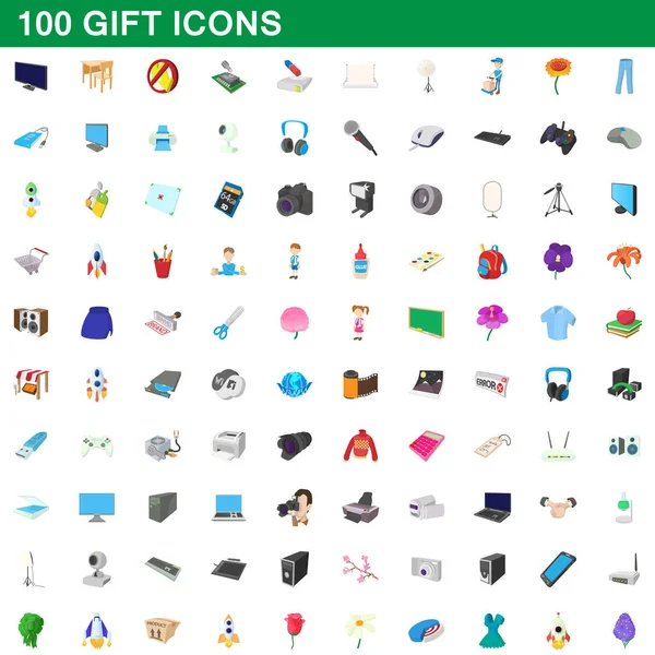 100 iconos de regalo conjunto, estilo de dibujos animados — Vector de stock