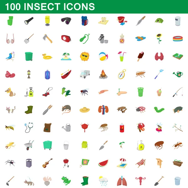 100 conjunto de iconos de insectos, estilo de dibujos animados — Vector de stock