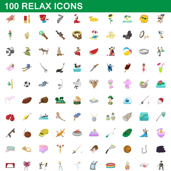 100 iconos de relax conjunto, estilo de dibujos animados — Vector de stock