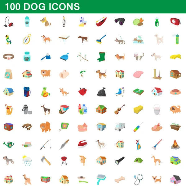 100 conjunto de iconos de perro, estilo de dibujos animados — Vector de stock
