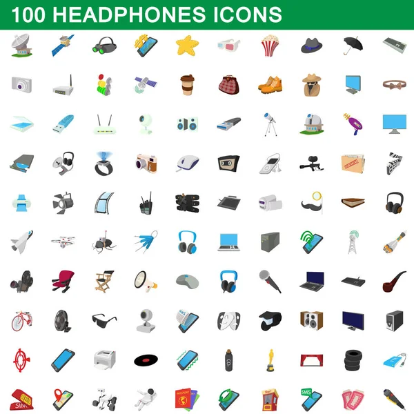 100 auriculares iconos conjunto, estilo de dibujos animados — Vector de stock