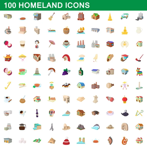 100 iconos de la patria conjunto, estilo de dibujos animados — Vector de stock