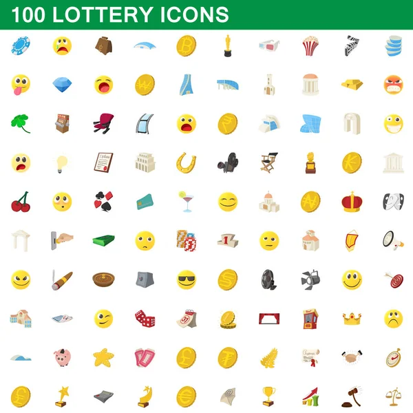 100 іконок лотереї, стиль мультфільму — стоковий вектор