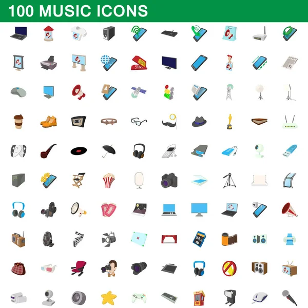 100 iconos de la música conjunto, estilo de dibujos animados — Vector de stock