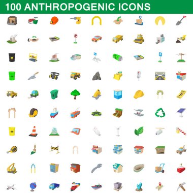 100 antropojenik Icons set, karikatür tarzı