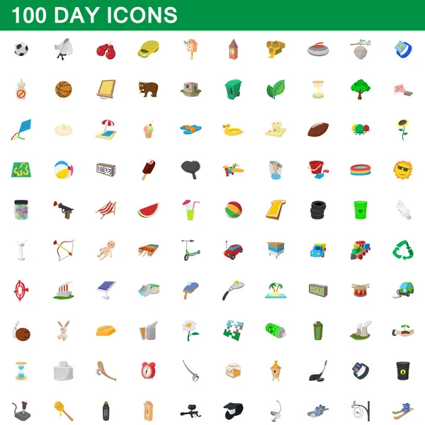 Conjunto de iconos de 100 días, estilo de dibujos animados — Vector de stock