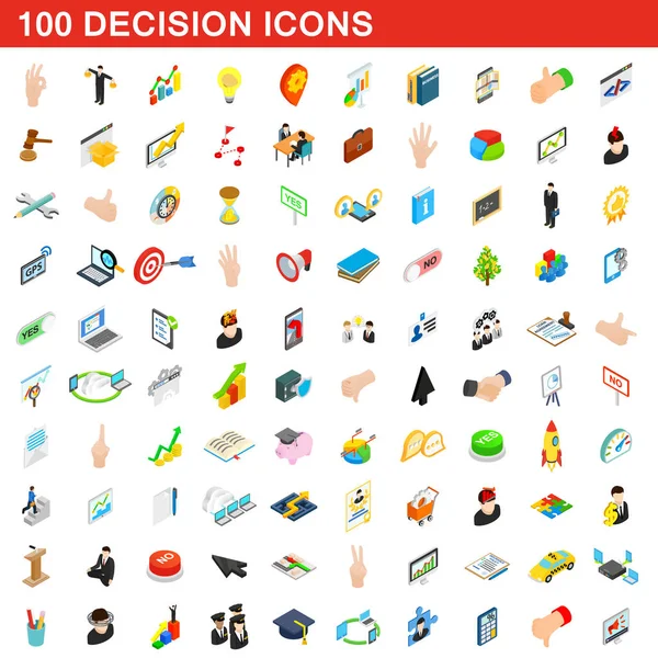 Besluit van de 100 iconen set, isometrische 3D-stijl — Stockvector