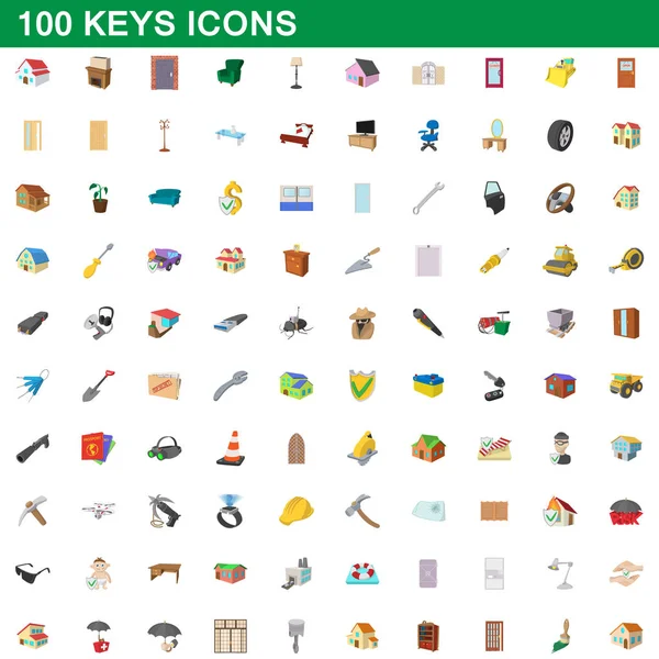 100 claves iconos conjunto, estilo de dibujos animados — Vector de stock