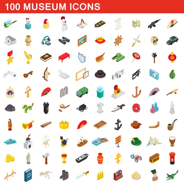 Conjunto de 100 iconos de museo, estilo isométrico 3d — Vector de stock