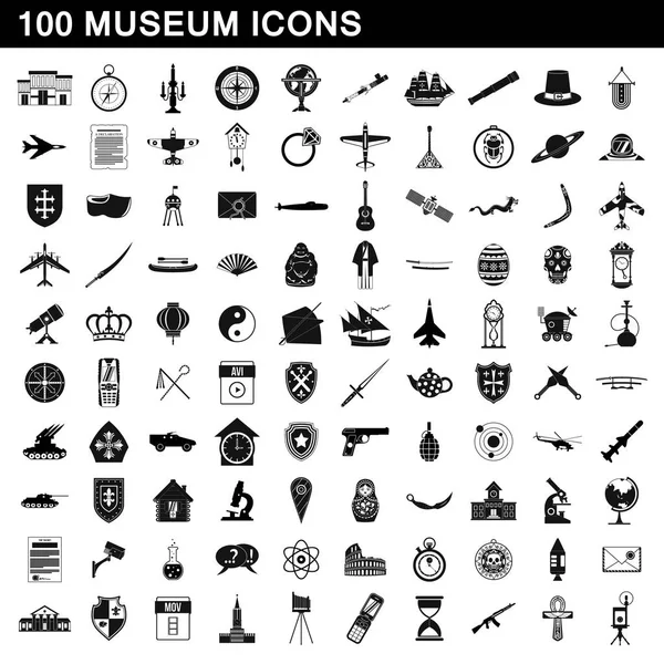 Conjunto de 100 iconos de museo, estilo simple — Vector de stock