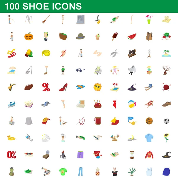 100 наборів іконок для взуття, мультиплікаційний стиль — стоковий вектор