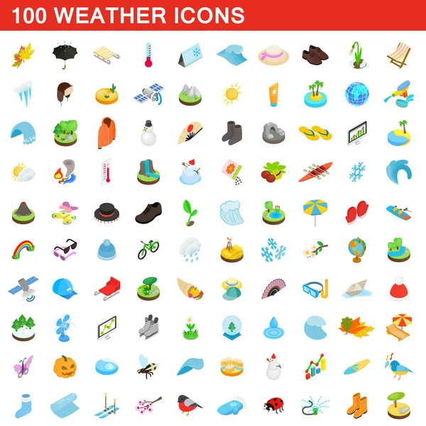 Set di 100 icone meteo, stile isometrico 3d — Vettoriale Stock