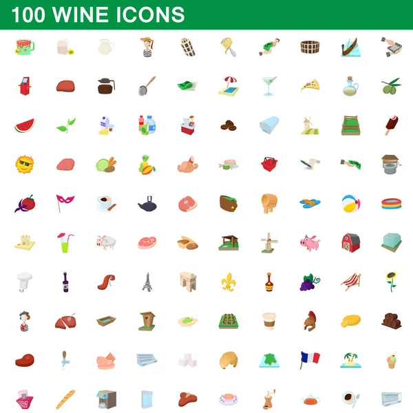 100 iconos de vino conjunto, estilo de dibujos animados — Vector de stock