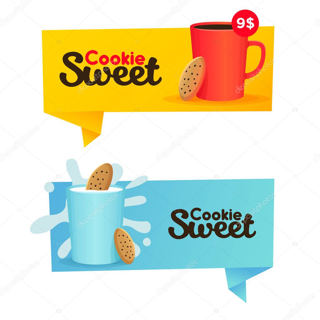 Two banners confectionery. Sweet cookie labels, logos and emblems