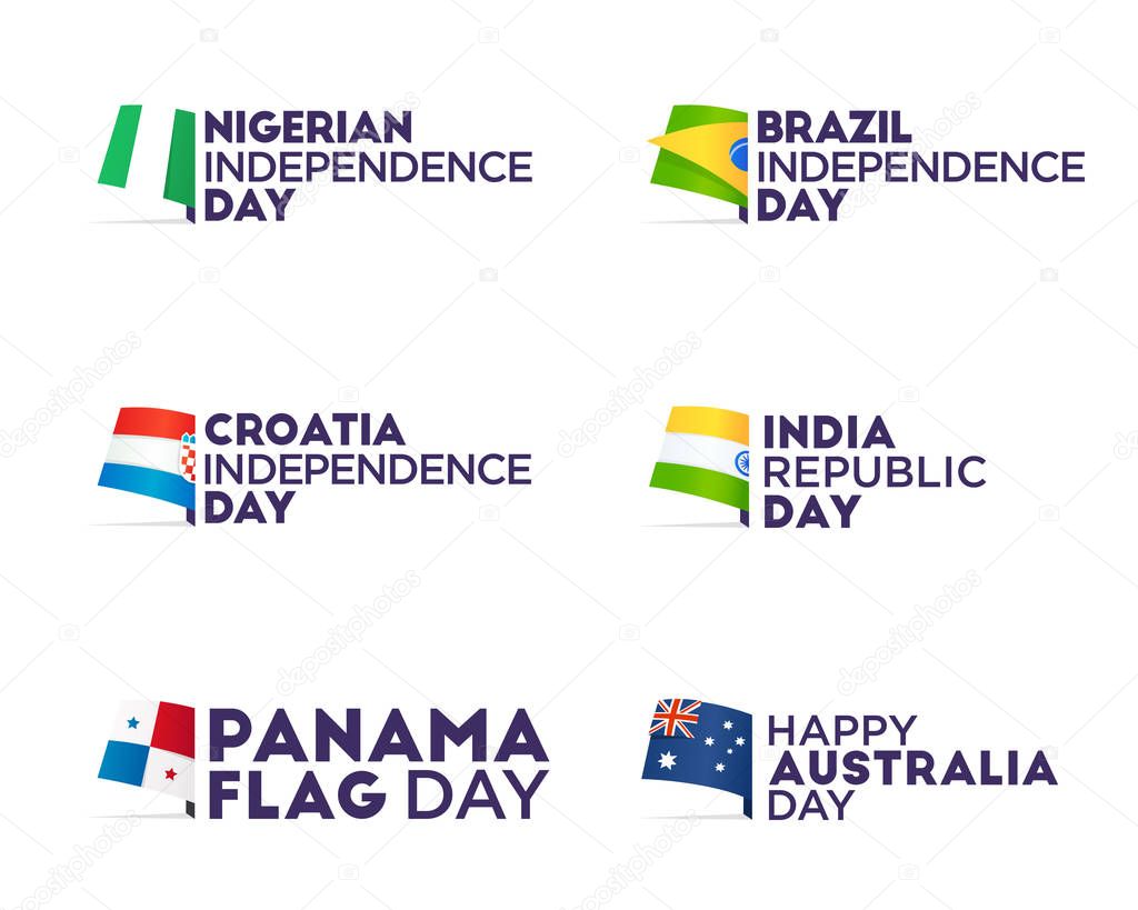 Set Flag theme holiday - Independence Day, Flag Day, Respublic Day. Logo, emblem and label. Vector.