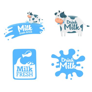 Süt etiket, logo, amblem ayarlayın. Vektör