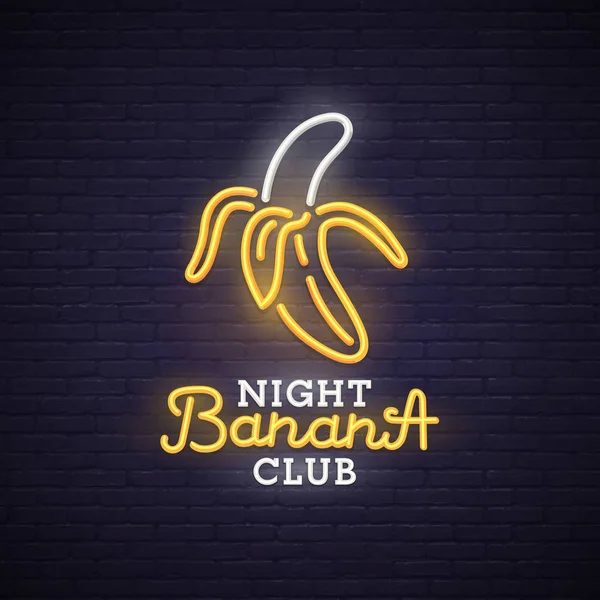 Bananneonskylt, ljus skylt, ljusfana. Nattklubbslogotyp, emblem. — Stock vektor