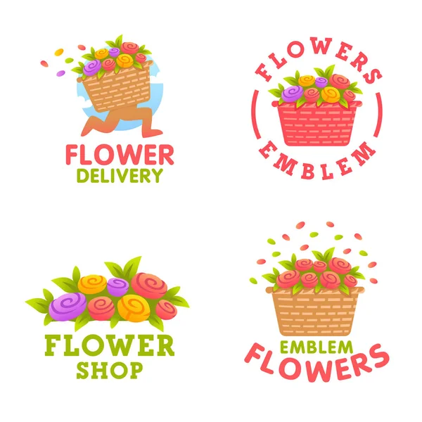 Definir logotipo flores. Logotipo, emblema e etiqueta de entrega de flores —  Vetores de Stock